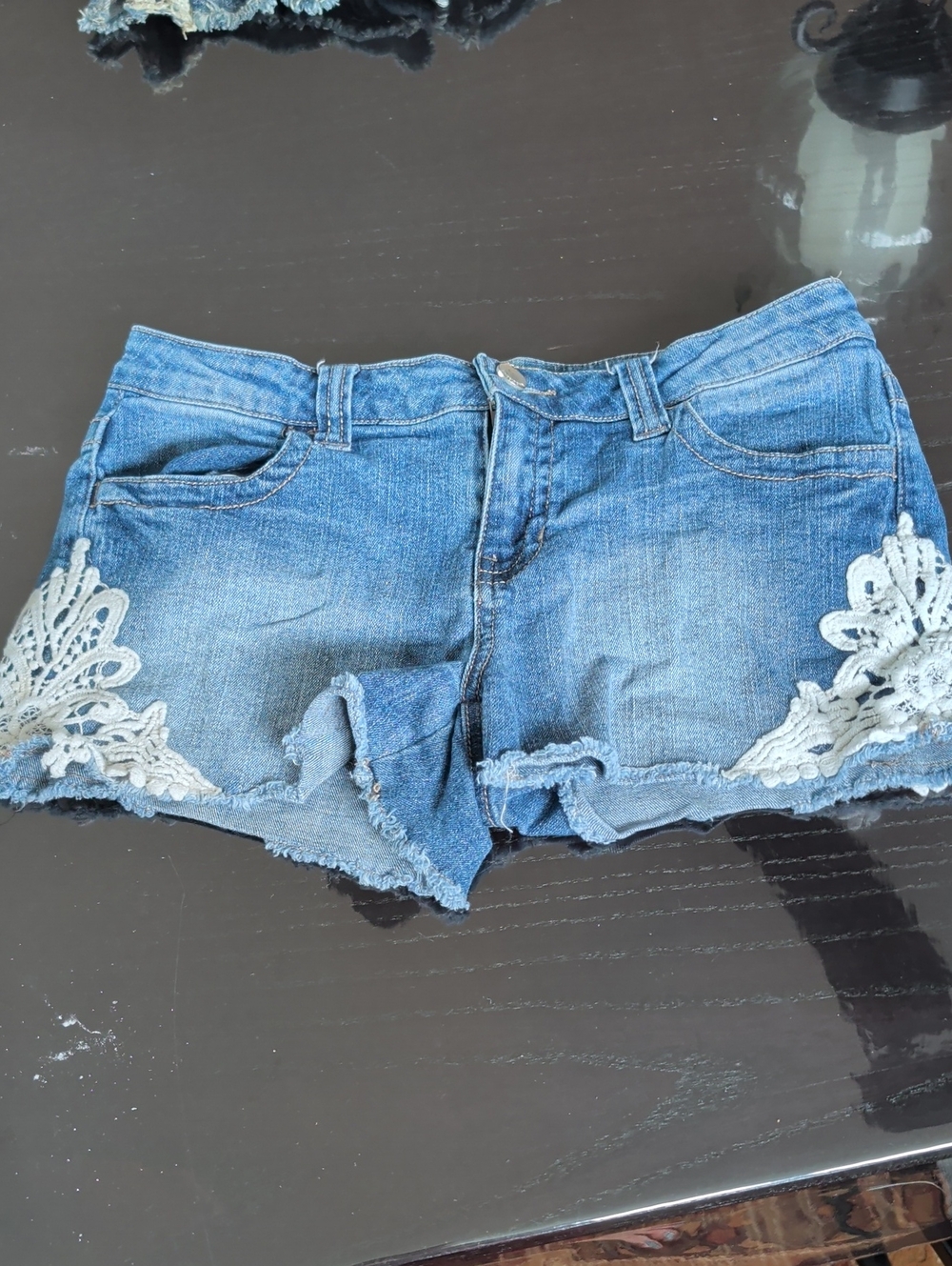 Denim Lace-Trim Women's Shorts in Blue